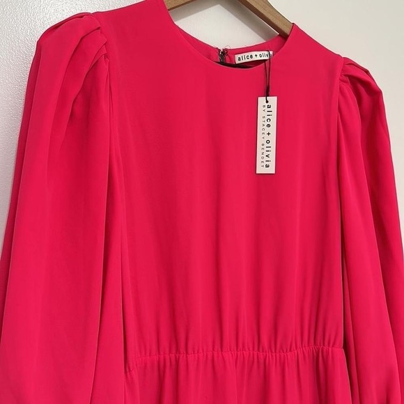 ALICE & OLIVIANWT Coral Shayla Tiered Puff Sleeve Crepe Mini Dress, Size 14